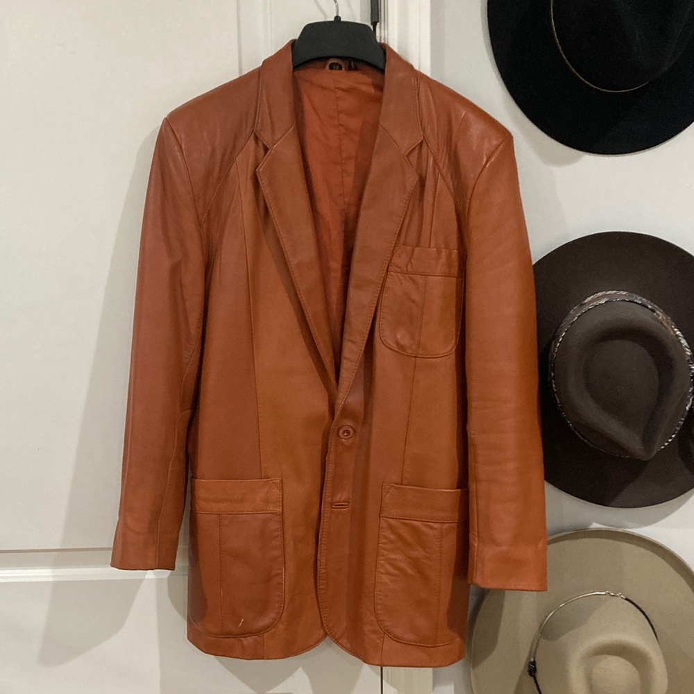 Vintage Fantastic International Leather Blazer Jacket in Rich Tan, 38